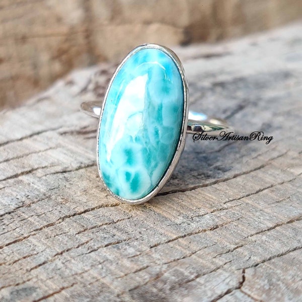 Larimar Ring/925 Sterling Silver Ring/ Gemstone Ring/ Dainty Ring/ Vintage Ring/ Bridal Ring/ Anniversary Gift/ Handmade Ring/ Woman Ring