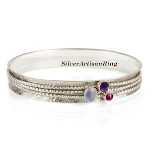 Brazalete de piedra lunar<< Brazalete de tres piedras preciosas<< Brazalete giratorio<< Brazalete bohemio<< Plata de ley 925 << Brazalete de amatista<< Brazalete hermoso