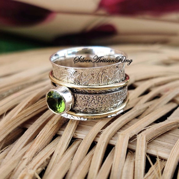 Peridot Ring Spinner Ring 925 Sterling Silver Ring Worry Ring