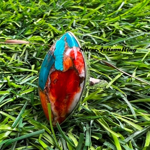 Oyster Copper Turquoise Ring ~ Handmade Ring ~ 925 Silver Ring ~ Boho Jewelry ~ Engagement Ring ~ Multi Color Ring ~ Marquise Stone Shape