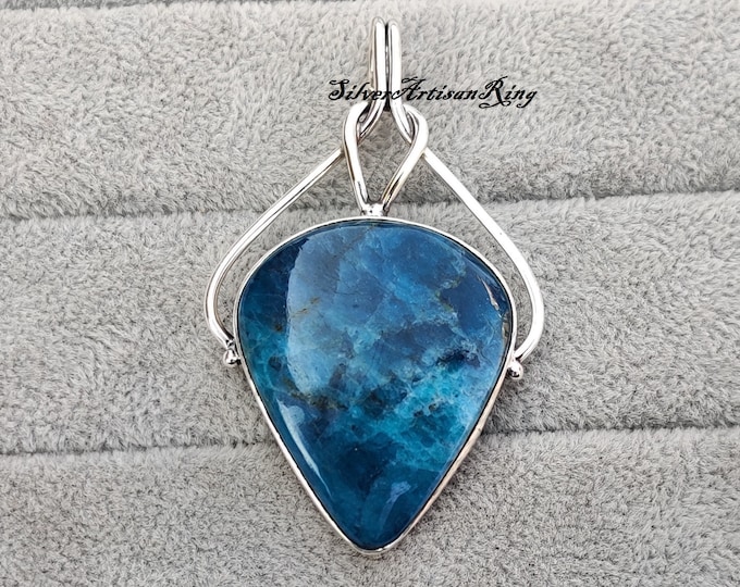 Blue Apatite Pendant | 925 Sterling Silver Pendant | Delightful Handmade Pendant | Promise Pendant | Free Shipping | Blue Gemstone