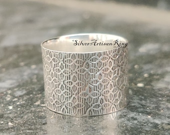 Sterling Silver Wide Band Open Ring, Adjustable Ring, Wide Band Ring, Silver Band, Wide Ring, Silver Ring, Statement Ring, Thumb ring