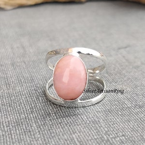 Pink Opal Ring, Oval Gemstone Ring, 925 Silver Ring, Pink color Ring, Handmade Ring, Promise Ring, Boho Jewelry, Anniversary Ring