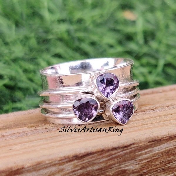 Amethyst Ring* Spinner Ring* 925 Sterling Silver Ring* Women Ring* Anxiety Ring* Fidget Ring* Meditation Ring* Gift For Her* Jewelry Ring*