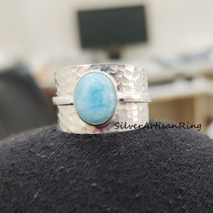 Larimar Ring, 925 Sterling Silver Ring, Handmade Ring, Silver Jewelry,Beatiful Ring Woman Ring,Band Ring, Gemstone Ring, Larimar Jewelry