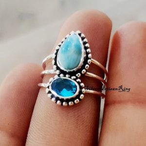 Larimar Ring, 925 Sterling Silver Ring, Blue Topaz Ring ,Handmade Ring ,Gemstone Ring ,Silver Jewelry, Beatiful Ring, Stylish Ring