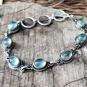 Natural Aquamarine Bracelet , 925 Sterling Silver , Beautiful Bracelet , Dainty Bracelet , Gift for Women , Aquamarine Jewelet , Lovely