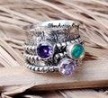 Amethyst Ring, Spinner Ring, 925 Sterling Silver Ring, Gemstone Ring, Opal Ring, Three Stone Ring, Designer Ring, Rose Quartz Ring