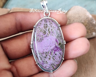 Elegant Natural Purpurite Cabochon Pendant, Gemstone Pendant, Purple Pendant, 925 Silver, Dainty Pendant, Wedding Gift, Pendant For Love