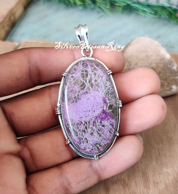 Elegant Natural Purpurite Cabochon Pendant, Gemstone Pendant, Purple Pendant, 925 Silver, Dainty Pendant, Wedding Gift, Pendant For Love