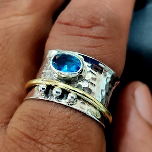 Most Popular Blue Topaz Spinner Ring 925 Sterling Silver Ring Meditation Ring Handmade Ring Silver Jewelry Brass Ring Statement Ring ++