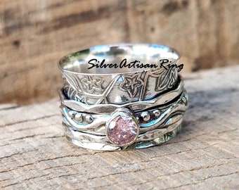 Rose Quartz Ring/ Spinner Ring/ 925 Sterling Silver Ring/ Worry Ring/ Handmade Ring/ Silver Jewelry/ Beatiful Ring/ Designer Ring
