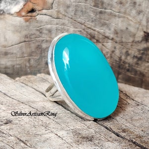 Blue Chalcedony Ring, 925 Sterling Silver Ring, Handmade Gemstone Ring, Index Finger Ring, Boho Ring, Chalcedony Jewelry, Gift for Love