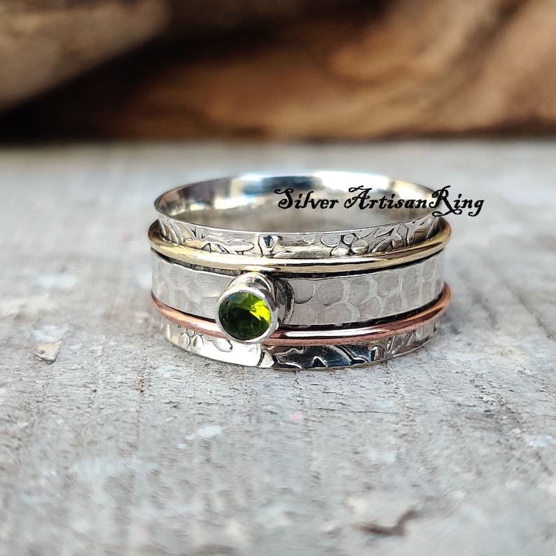 Silver Jewelry Copper Ring Gemstone Ring Woman Ring Peridot Ring Handmade Ring Beatiful Ring 925 Sterling Silver Ring Spinner Ring