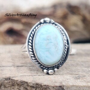Larimar Ring/ 925 Sterling Silver Ring/ Handmade Ring/ Silver Jewelry/ Beautiful Ring/ Designer Ring/ Boho Ring/ Natural Gemstone Ring***
