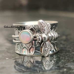 Opal Bee Ring* Spinner Ring *925 Silver Ring* Handmade Ring* Meditation Ring* Designer Ring* Unique Ring *Bee Jewelry* Gorgeous Ring*