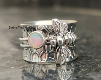 Opal Bee Ring* Spinner Ring *925 Silver Ring* Handmade Ring* Meditation Ring* Designer Ring* Unique Ring *Bee Jewelry* Gorgeous Ring*