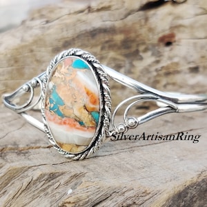 Oyster Copper Turquoise Bangle, Gorgeous Bangle, Fabulous Bangle, 925 Sterling Silver Bangle, Stylish Bangle, Oval Gemstone Bangle