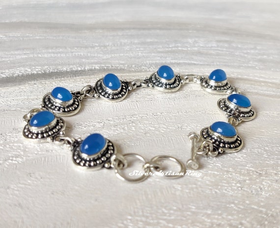 Blue Chalcedony Bracelet, 925 Sterling Silver Bracelet, Lovely Bracelet, Girls Jewelry, Bohemian Bracelet, Amazing Bracelet, Latest Designe