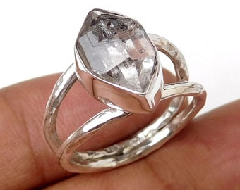 Solid 925 Sterling Silver Herkimer Diamond & Crystal Quartz Handmade Rings-S206 Solid 925 Sterling Silver Herkimer Diamond & Crystal Quartz Handmade Rings-S206
