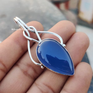 Faceted Blue Chalcedony Pendant [ 925 Sterling Silver Pendant [ Original Gemstone Pendant [ Charm Pendant [ Pear Stone Pendant