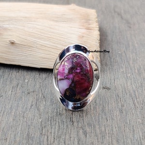 Pink Oyster Turquoise Ring- Multi Colored Turquoise- Natural Pink Spiny Oyster- 925 Sterling Silver Ring- Handmade Ring- Gift item