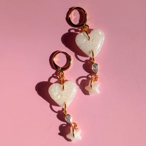 Cute moon earrings opal huggies gold astral earring pink gorgeous christmas gift charms girly feminie dainty dangle ear rings