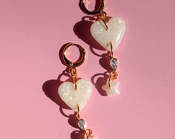 Cute moon earrings opal huggies gold astral earring pink gorgeous christmas gift charms girly feminie dainty dangle ear rings