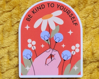 Be kind to yourself mental illness sticker cute retro mental health depression anxiety therapy glossy waterproof hydroflask journal planner
