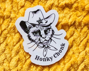 Honky Chonk cat cowboy western sticker hydroflask journal planner cute waterproof fat cat cowboy hat traditional tattoo style glossy
