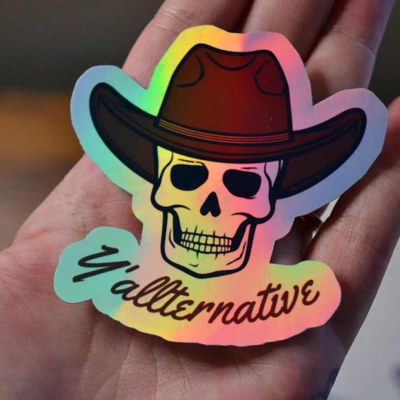 Skull vinyl decal, cowboy hat skull sticker, western vinyl decals