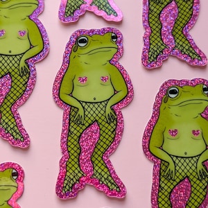 Gay frog sticker glitter pride cowboy hat funny cute glossy waterproof smudgeproof gift hydroflask journal planner yeehaw lgbtq