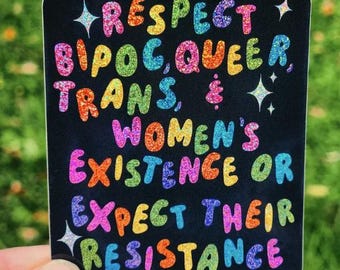 Respect queer, BIPOC, trans sticker glitter rainbow hydroflask planner glitter pride month, gender equality, resistance, rebellion