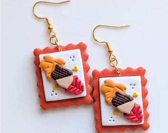 Fall stamp earrings hypoallergenic gold earring gorgeous autumn inspired charms girly dangle ear rings