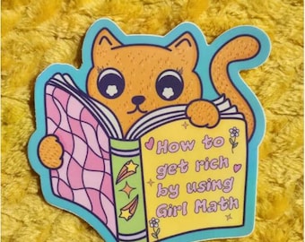 Girl math cat sticker reading sticker hydroflask journal planner cute waterproof style glossy