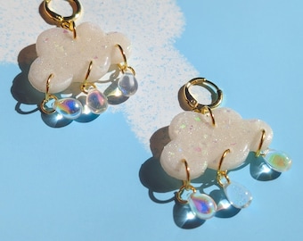 Gold and opal earrings cloud hypoallergenic gold earring glitter gorgeous christmas gift charms girly feminie dainty dangle ear rings