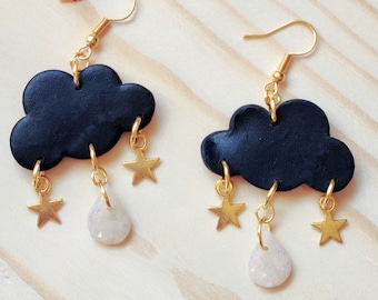 Gold and opal earrings cloud hypoallergenic gold earring glitter gorgeous christmas gift charms girly feminie dainty dangle ear rings