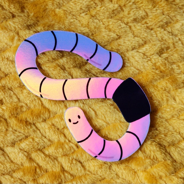 Holographic worm stickers earthworm nature cute planner hydroflask colorful waterproof smudgeproof