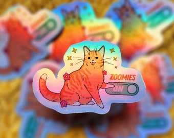 Funny cat sticker anti depressants  glossy waterproof hydroflask journal planner zoomies kitty orange tabby cat owner water bottle sticker
