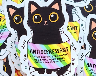 Funny cat magnet anti depressants  glossy waterproof hydroflask journal planner Mashup meme cat owner water bottle ultra slim