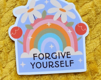 Forgive yourself sticker mental health sticker self care depression gift for friend hydroflask journal planner waterproof smudgeproof glossy