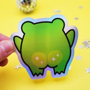 Frog butt sticker funny cute hilarious sticker toad holographic journal hydroflask planner mini sticker pack small waterproof booty cheeks