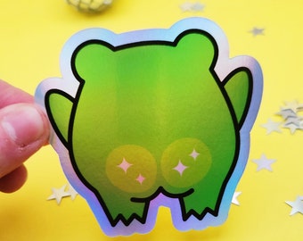 Frog butt sticker funny cute hilarious sticker toad holographic journal hydroflask planner mini sticker pack small waterproof booty cheeks