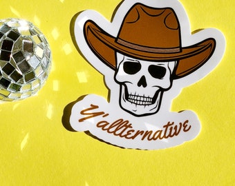 Y'allternative funny tiktok alternative country goth joke country music western alt sticker waterproof pack glossy cowboy hat skull