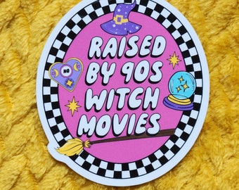 Funny millennial humor 90s kid halloween movie sticker hilarious glossy waterproof hydroflask journal planner witch witchy movies