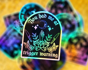 Funny true crime sticker podcast crime junkie blood splatter sticker cute hydroflask journal waterproof glossy finish trigger warning