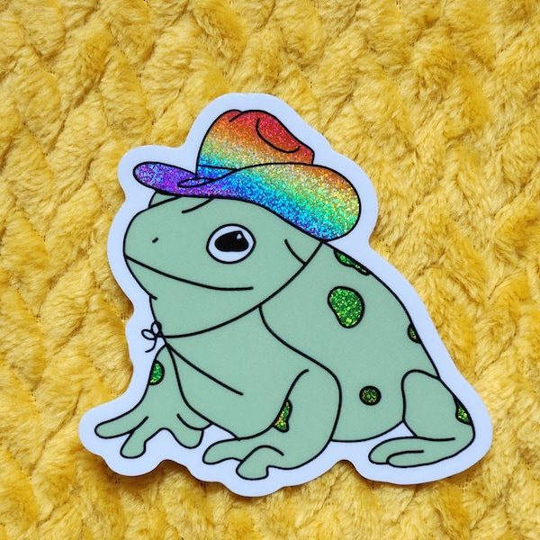 Gay frog sticker rainbow pride cowboy hat funny cute glossy waterproof smudgeproof gift hydroflask journal planner yeehaw lgbtq