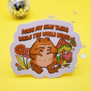 Frog sticker funny meme cute froggies sticker glossy waterproof hydroflask journal sticker pack retro mushroom existential Dread crisis