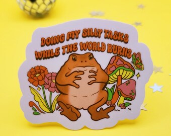 Frog sticker funny meme cute froggies sticker glossy waterproof hydroflask journal sticker pack retro mushroom existential Dread crisis