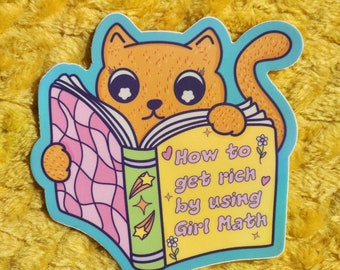 How to get rich sticker funny cute planner journal hydroflask waterproof stickers cat girl math